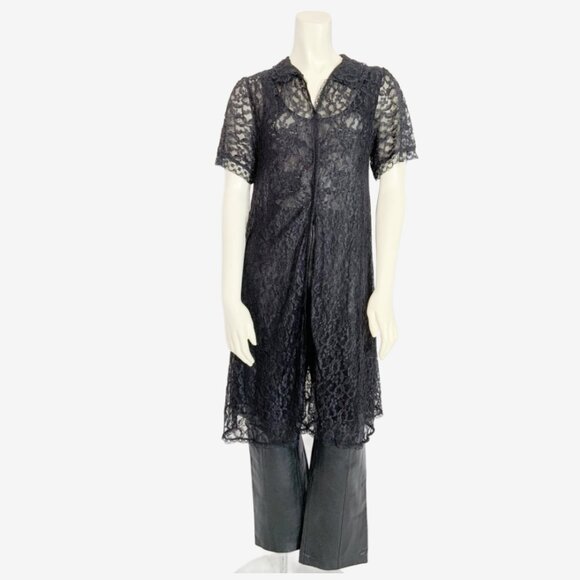 Vintage Black Lace Bed Jacket / Duster Dress by Dore / Made in Canada / Small - Picture 1 of 14